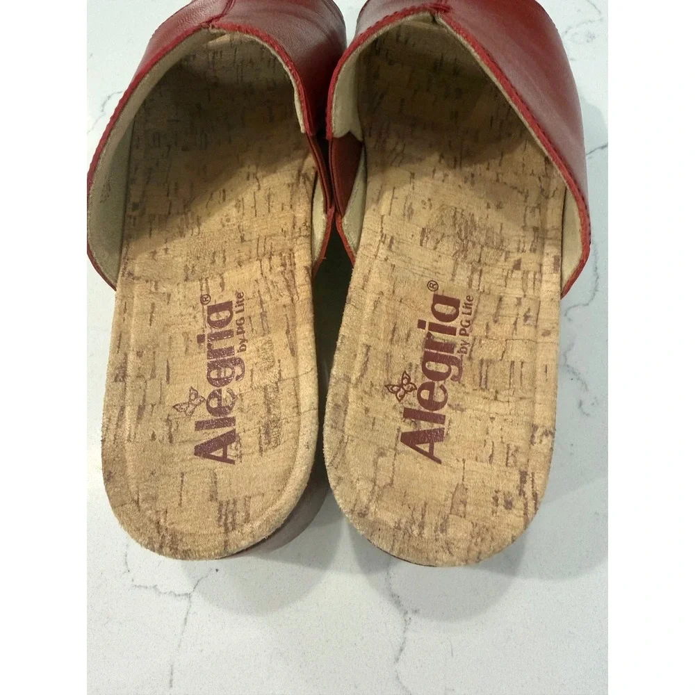 Alegria Red Leather Cork Wedge Slide Sandals TRI-6107 Womens 38